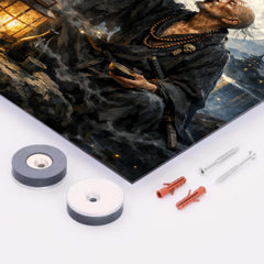 Ikkyu Sojun rogue zen monk drinking moonlight metal print mockup
