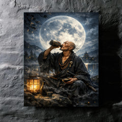 Ikkyu Sojun rogue zen monk drinking moonlight metal print mockup