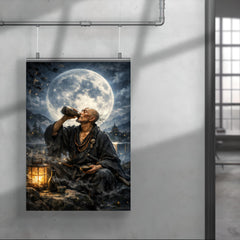 Ikkyu Sojun rogue zen monk drinking moonlight poster 4