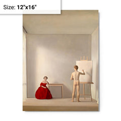 Il Pittore e la Modella by Antonio Bueno, 1952 metal print on a plain backdrop in size 12"x16".