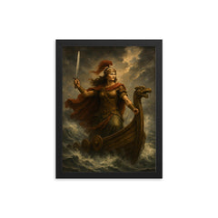 Illyrian queen Teuta on storm beaten galley framed print on a plain backdrop in size 12"x16".