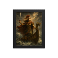 Illyrian queen Teuta on storm beaten galley framed print on a plain backdrop in size 8"x10".