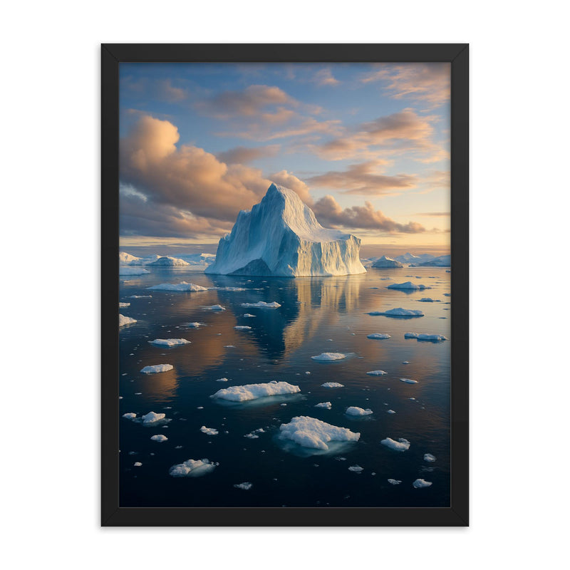 Ilulissat Icefjord Greenland framed print on a plain backdrop in size 18