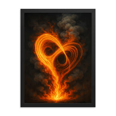 Ilya Prigogine strange attractor fire and smoke framed print on a plain backdrop in size 18"x24".