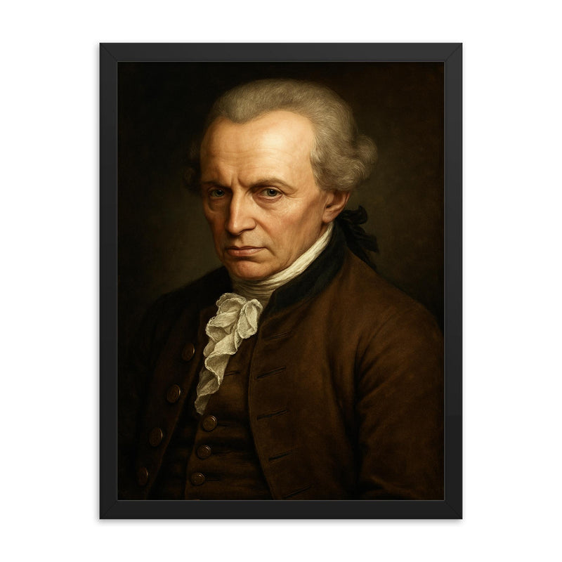 Immanuel Kant portrait framed print on a plain backdrop in size 18