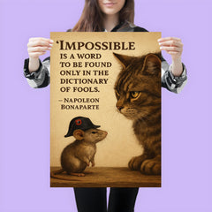 impossible is a word napoleon bonaparte quote mouse with tiny napoleon hat poster 3