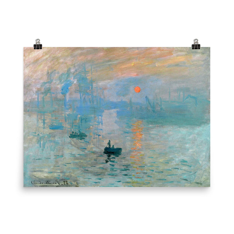 Impression, Sunrise by Claude Monet poster on a plain backdrop in size 8