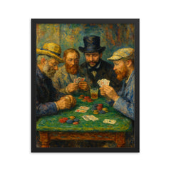 Impressionist painters playing poker framed print on a plain backdrop in size 16"x20".