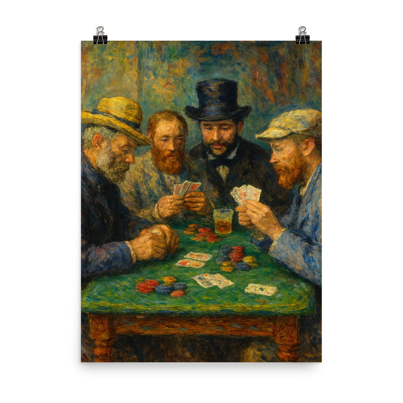 Impressionist painters playing poker poster on a plain backdrop in size 8