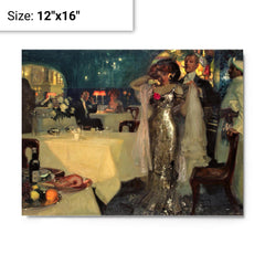 In the Restaurant by Charles Hoffbauer metal print on a plain backdrop in size 12"x16".