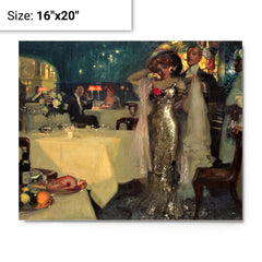 In the Restaurant by Charles Hoffbauer metal print on a plain backdrop in size 16"x20".