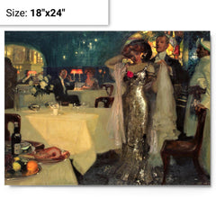 In the Restaurant by Charles Hoffbauer metal print on a plain backdrop in size 18"x24".