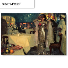 In the Restaurant by Charles Hoffbauer metal print on a plain backdrop in size 24"x36".