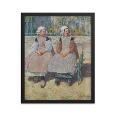 In the Sunlight by Childe Hassam framed print on a plain backdrop in size 16"x20".