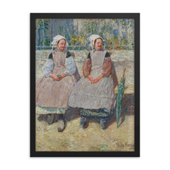 In the Sunlight by Childe Hassam framed print on a plain backdrop in size 18"x24".