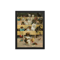 In the Wrong Class by Louis Wain framed print on a plain backdrop in size 12"x16".