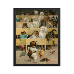 In the Wrong Class by Louis Wain framed print on a plain backdrop in size 16"x20".