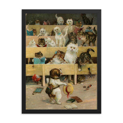 In the Wrong Class by Louis Wain framed print on a plain backdrop in size 18"x24".