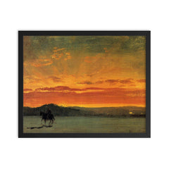 Indian Rider at Sunset by Albert Bierstadt framed print on a plain backdrop in size 16"x20".