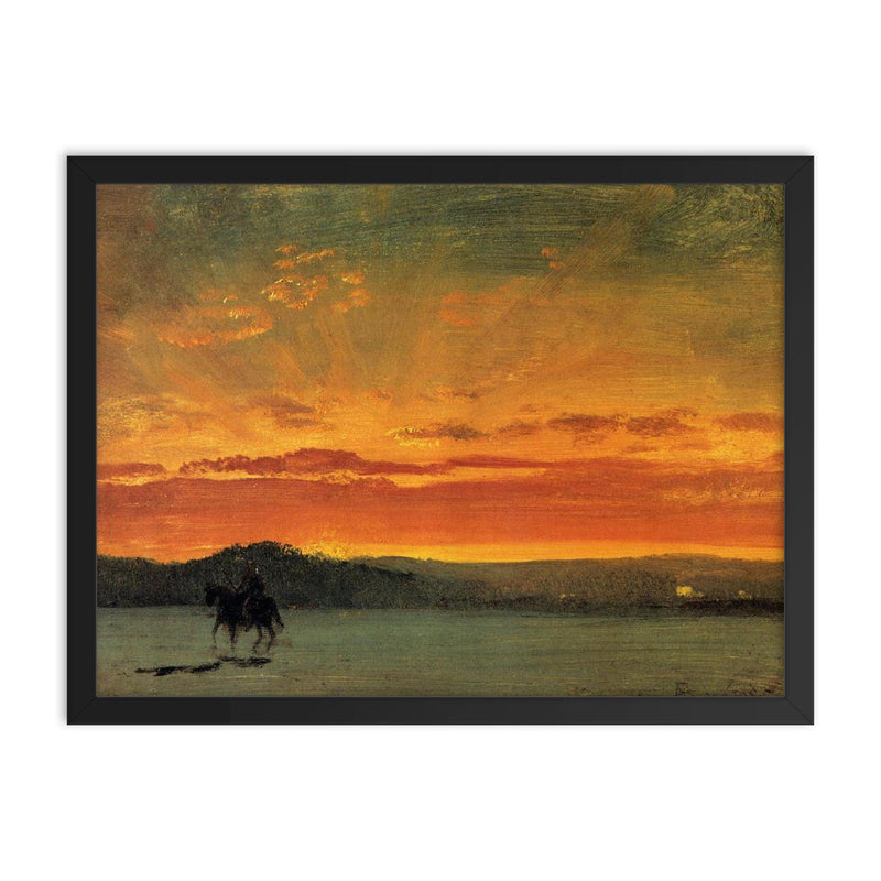 Indian Rider at Sunset by Albert Bierstadt framed print on a plain backdrop in size 18