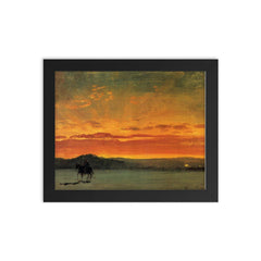 Indian Rider at Sunset by Albert Bierstadt framed print on a plain backdrop in size 8"x10".
