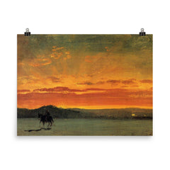 Indian Rider at Sunset by Albert Bierstadt poster on a plain backdrop in size 8"x10".