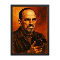 Ingmar Bergman framed print on a plain backdrop in size 18"x24".