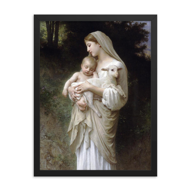 Innocence by William Bouguereau framed print on a plain backdrop in size 18