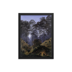 Inside the Forest in the Moonlight by Caspar David Friedrich, 1823 framed print on a plain backdrop in size 12"x16".