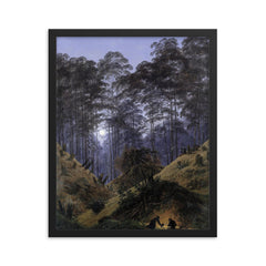Inside the Forest in the Moonlight by Caspar David Friedrich, 1823 framed print on a plain backdrop in size 16"x20".