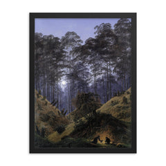 Inside the Forest in the Moonlight by Caspar David Friedrich, 1823 framed print on a plain backdrop in size 18"x24".