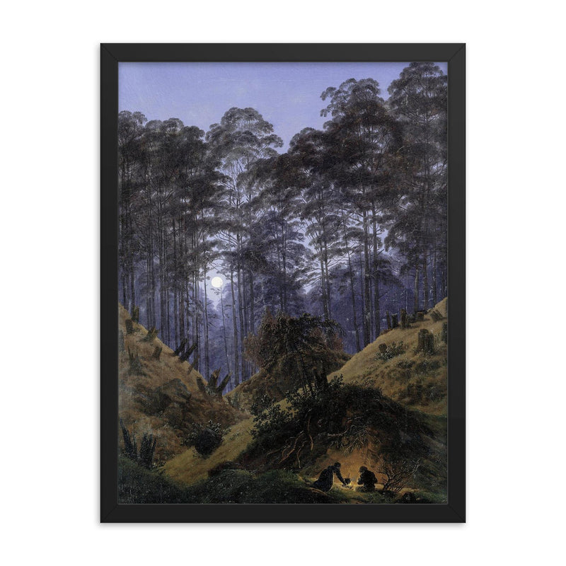 Inside the Forest in the Moonlight by Caspar David Friedrich, 1823 framed print on a plain backdrop in size 18