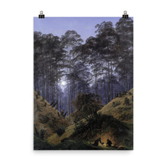 Inside the Forest in the Moonlight by Caspar David Friedrich, 1823 poster on a plain backdrop in size 8"x10".