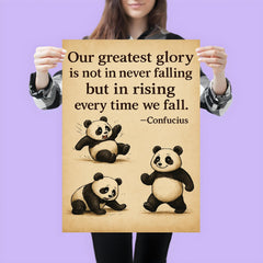 inspiring quote clumsy panda rising after falling poster 3