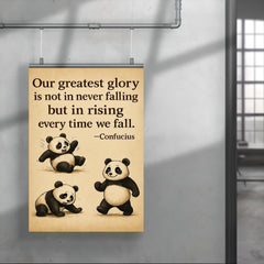 inspiring quote clumsy panda rising after falling poster 4