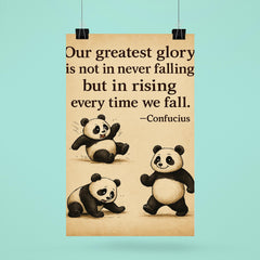 inspiring quote clumsy panda rising after falling poster 6