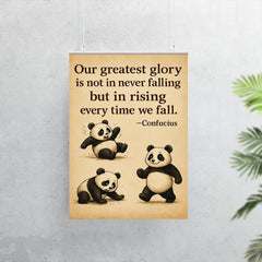 inspiring quote clumsy panda rising after falling poster 7