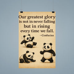 inspiring quote clumsy panda rising after falling poster 9