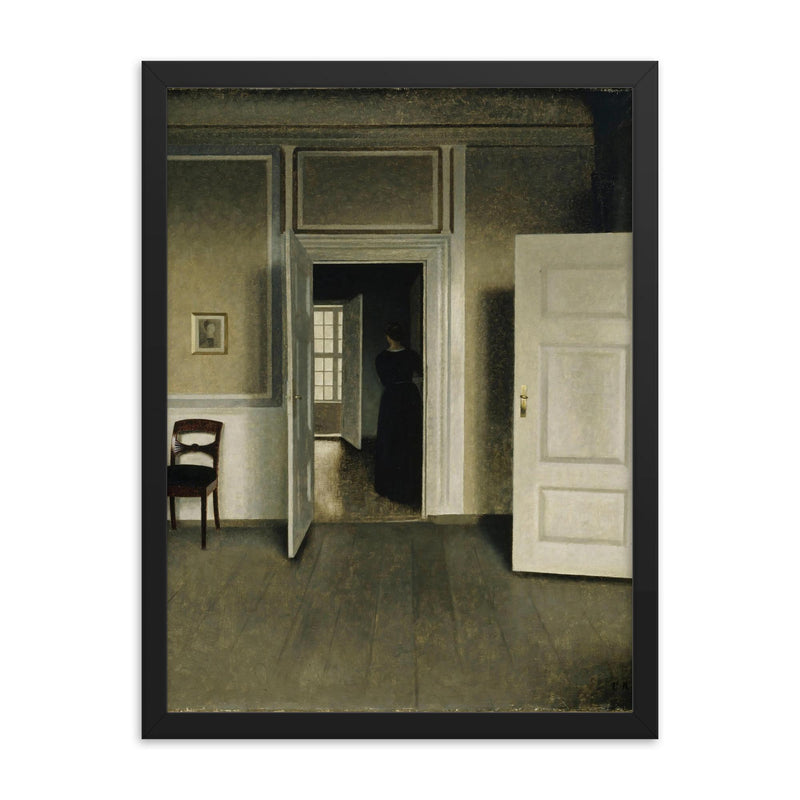 Interior from the Home of the Artist by Vilhelm Hammershoi framed print on a plain backdrop in size 18