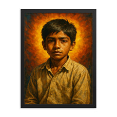 Iqbal Masih framed print on a plain backdrop in size 18"x24".