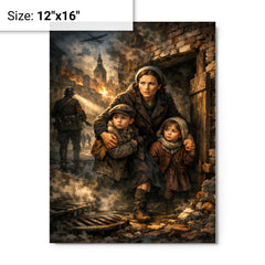 Irena Sendler smuggling children through Warsaw metal print on a plain backdrop in size 12"x16".