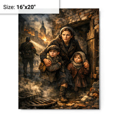Irena Sendler smuggling children through Warsaw metal print on a plain backdrop in size 16"x20".