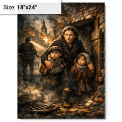 Irena Sendler smuggling children through Warsaw metal print on a plain backdrop in size 18"x24".