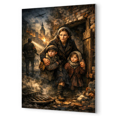 Irena Sendler smuggling children through Warsaw metal print mockup