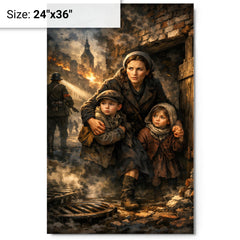 Irena Sendler smuggling children through Warsaw metal print on a plain backdrop in size 24"x36".