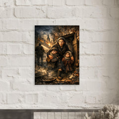 Irena Sendler smuggling children through Warsaw metal print mockup