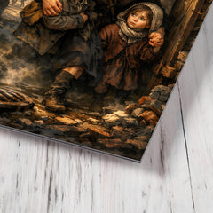 Irena Sendler smuggling children through Warsaw metal print mockup