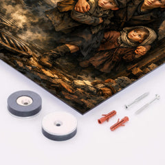 Irena Sendler smuggling children through Warsaw metal print mockup