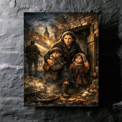 Irena Sendler smuggling children through Warsaw metal print mockup