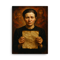 Irena Sendler with hidden child lists canvas print on a plain backdrop in size 18"x24".